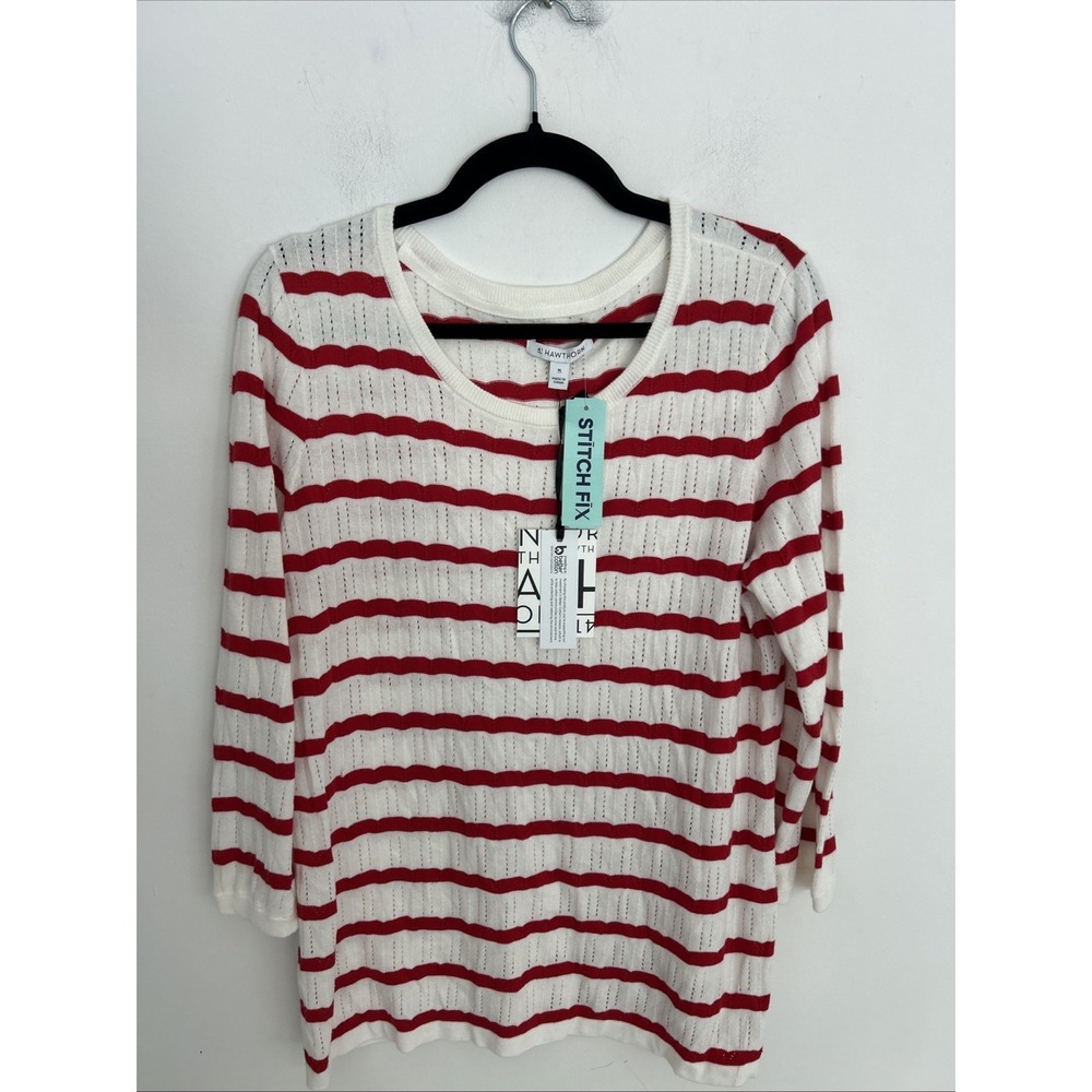 42 Hawthorn NWT Women's 3/4 Sleeve Stretch Fix Red White‎ Stripe XL Soft Sweater
